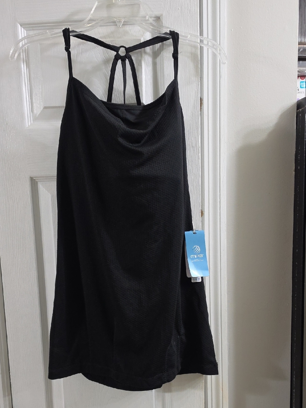 ​MPG Sport Black Mesh Built-In Shelf Bra Strappy Tank Top Large🧘‍♀️✨